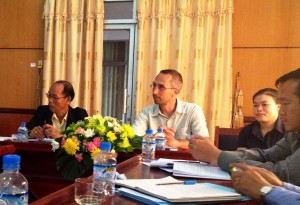 Sebastien and Deputy Director of the Ministry of Labor and Social Welfare, Mr. Than Khamkheng, listening to ideas from the Ministry of Information, Culture and Tourism. Case Management Supervisor and Trainer, Buavone to the right helps translate as needed. 
